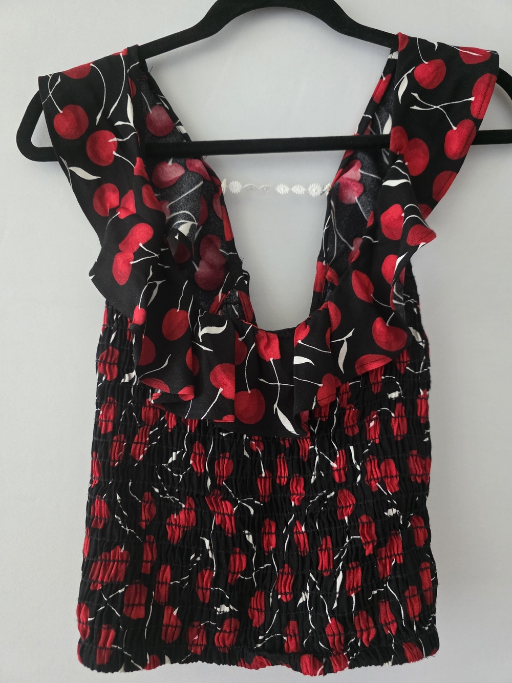 Women’s Black Cherry Print Ruffle Tank Top